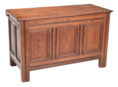 Rare Pilgrim Century Joined Oak Three Panel Chest