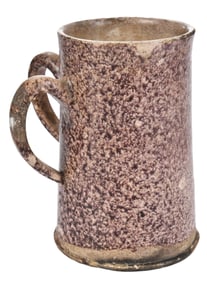 Rare English Speckled Manganese Double Handled Tyg