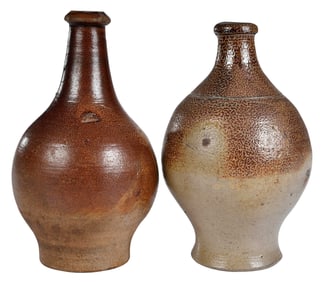 Two English Fulham Brown Stoneware Bottles