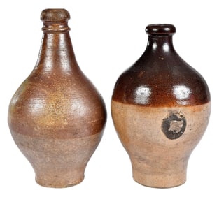 Two English Fulham Brown Stoneware Bottles