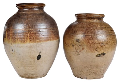 Two English Brown Stoneware Honey Pots