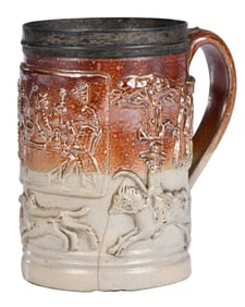 English Salt Glazed Stoneware Mug with Silver Collar