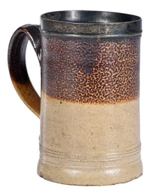 English Salt Glazed Stoneware Mug with Silver Collar
