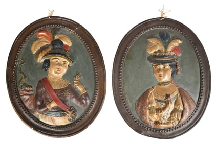 Pair of Polychrome Plaster Portrait Plaques
