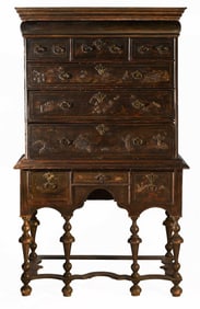 Rare American William and Mary Japanned High Chest