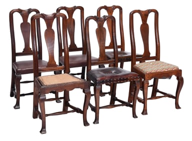 Assembled Set of Six Massachusetts Queen Anne "Horse Bone" Side Chairs