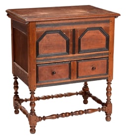 Rare New England William and Mary Century Part Ebonized Chamber Table