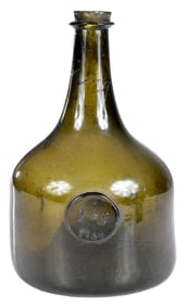 Georgian Initialed and Dated Olive Glass Bottle