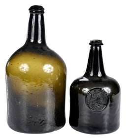 Two Early Olive Green Glass Bottles