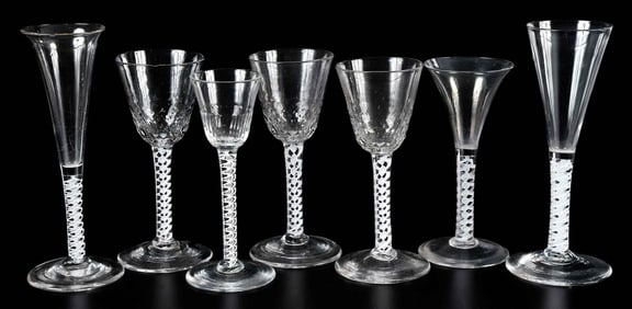 Seven Georgian Opaque Twist Glass Stems