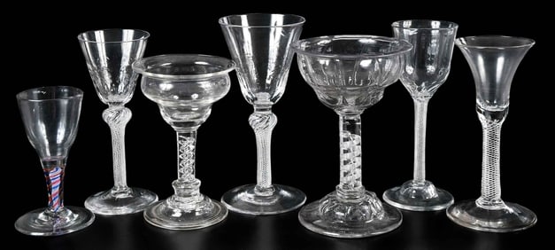 Six Georgian Air Twist Glass Stems and Dutch Color Twist Stem