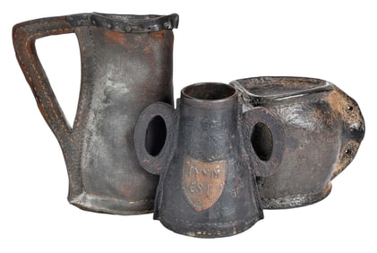 Three Early English Leather Drinking Vessels