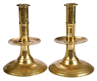 Pair of 17th Century Brass Trumpet Form Candlesticks