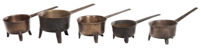 Five Leaded Bronze Posnet Pots with Impressed Handles, John Fathers