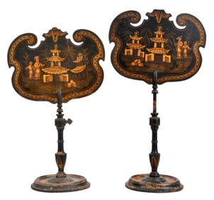 Pair of English Japanned Adjustable Candle Shields