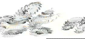 14 Piece Chinese Export En Grisaille and Gilt Porcelain Tea Service: 18th century, comprising: lidded teapot with flowering basket; four tea bowls and saucers with shepherd and flock, tea bowl and saucer with Jupiter seducing Juno; saucer with European subject matter;