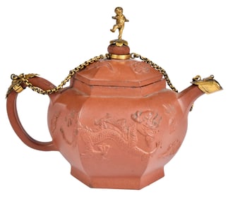 Gilt Metal Mounted Yixing Teapot