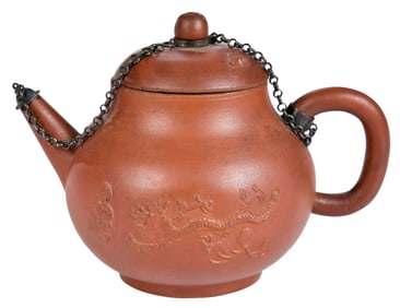 Dutch Redware Covered Teapot