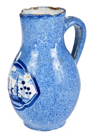 English Delft Powder Blue Pitcher with Landscape