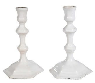 Pair of Delft White Glazed Candlesticks