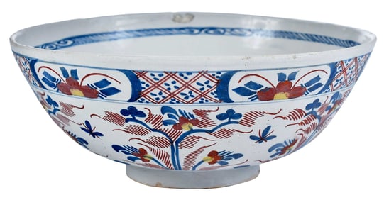 English Delft Polychrome Punch Bowl