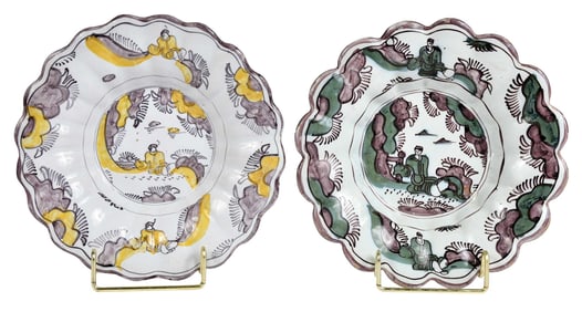 Two Delft Polychrome Lobed Dishes with Chinoiserie Decoration
