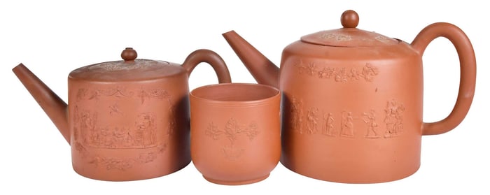 Three Staffordshire Redware Tea Service Vessels