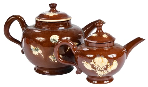 Two Staffordshire Glazed Redware Astbury Type Teapots
