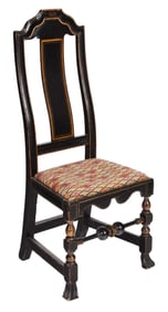 Rare Massachusetts William and Mary Black Painted Cane-Type Side Chair