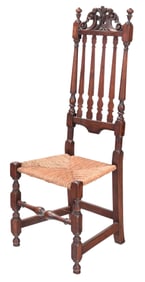 Massachusetts William and Mary Carved Banister Back Side Chair