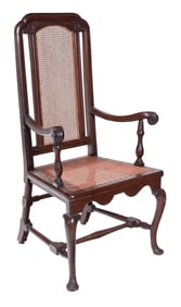 Boston Queen Anne Style Carved Walnut Caned Open Armchair