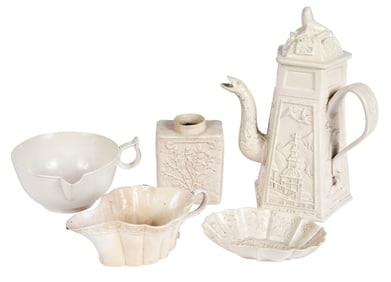 Five Staffordshire Salt Glazed Table Objects