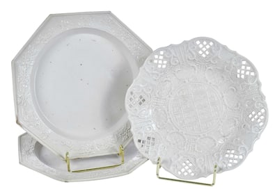 Three Staffordshire White Salt Glazed Plates