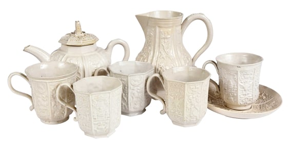 Eight Piece Staffordshire Salt Glazed Tea Set