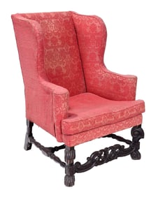 Rare William and Mary Carved Walnut Upholstered Easy Chair with Newbury History