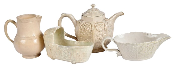 Four English White Salt Glazed Table Objects