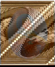 Italian School Painting: (17th century) Nun of the Dominican Order, possibly St. Theresa or Saint Catherine of Siena in Ecstasy, unsigned, oil on canvas, 33-3/4 x 26-1/8 in.; gilt wood and composition frame with spandrel, 42