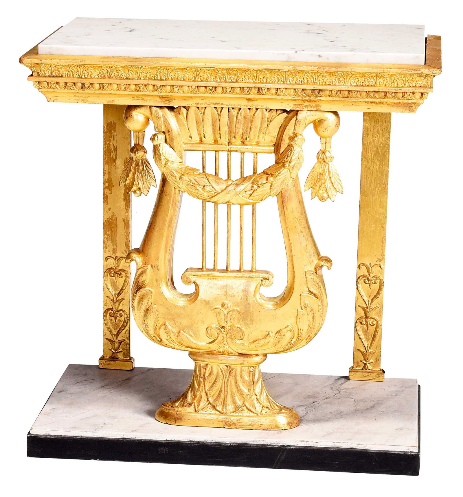 Classical Carved, Gilt and Marble Top Lyre Form Pier Table (1 of 5)