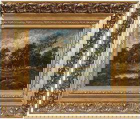 Leon Richet: (French, 1847-1907) Figure by a Pond, signed lower right "Leon Richet", oil on panel, 9-3/8 x 12-1/4 in.; gilt wood and composition frame, 16-3/8 x 19-1/4 x 2-3/8 in. Provenance: Estate of Gary L. Joh