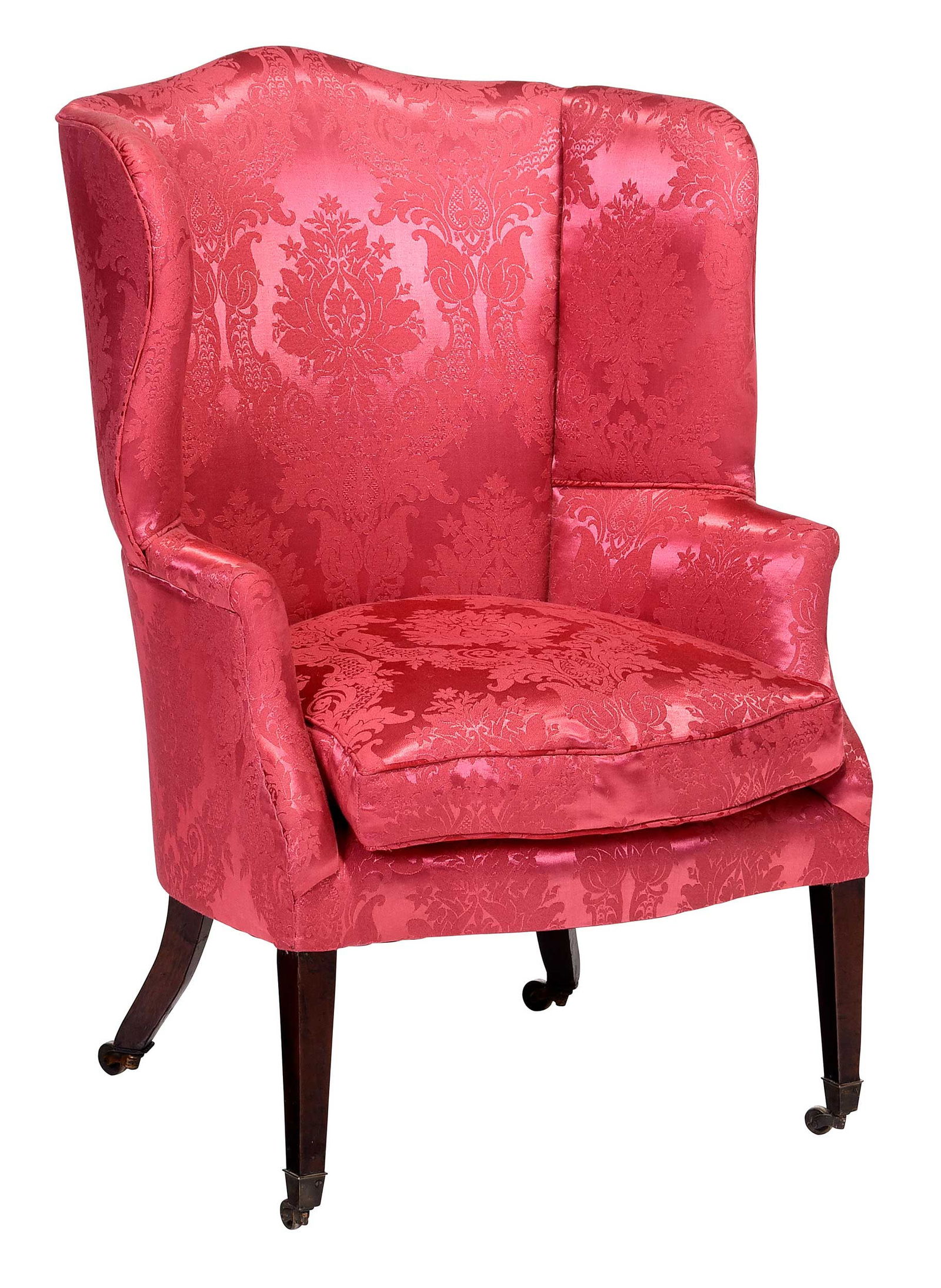 George III Mahogany and Red Damask Upholstered Barrel Back Easy Chair (1 of 6)
