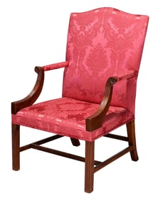 George III Mahogany and Red Damask Upholstered Open Armchair
