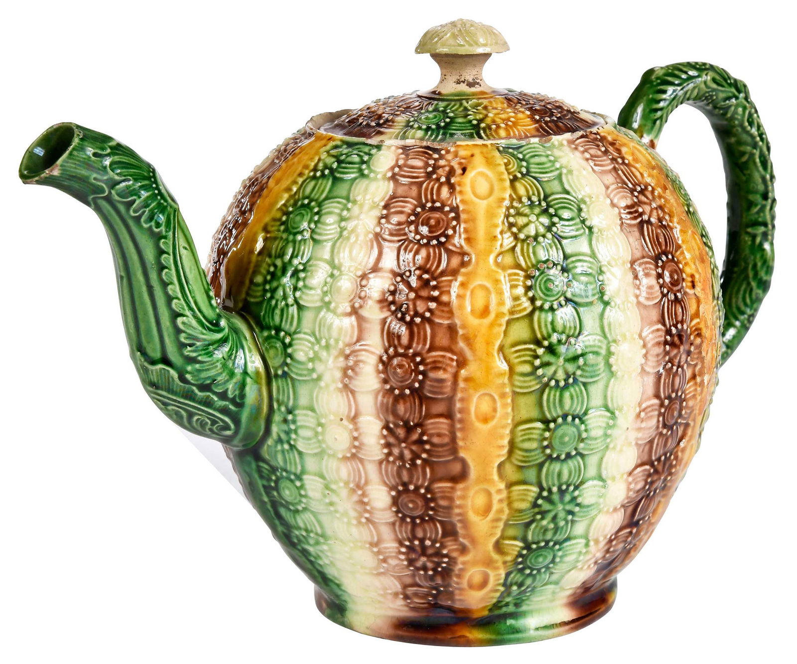 Unusual Staffordshire Creamware Pottery Teapot and Cover