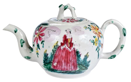 Staffordshire Salt Glazed Polychromed Teapot and Cover