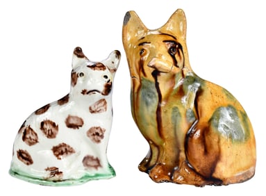 Two Staffordshire Pottery Seated Cat Figures