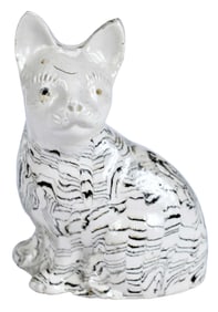 Staffordshire Salt Glazed Solid Agateware Seated Cat Figure