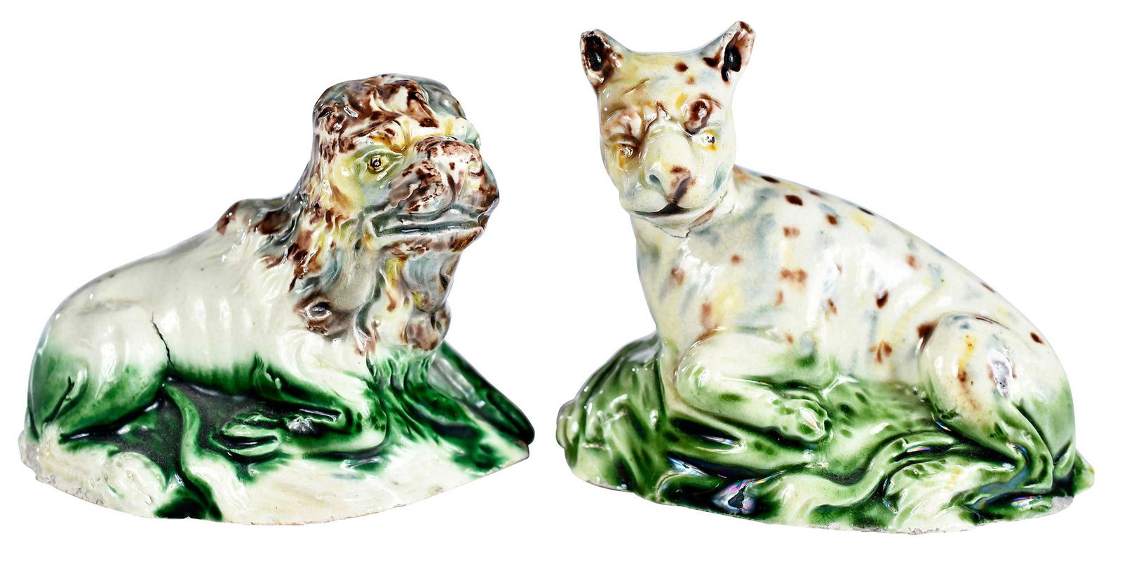Two Miniature Whieldon Type Staffordshire Pottery Feline Figures (1 of 10)