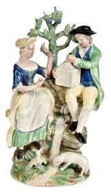 Staffordshire Figural Group of Couple With Bird Cage, Ralph Wood or John Voyez