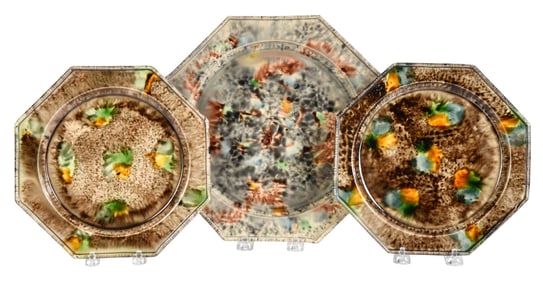 Three Whieldon Type Tortoiseshell Octagonal Plates
