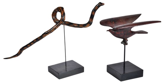 Folk Art Carved and Painted Bird and Twig Snake