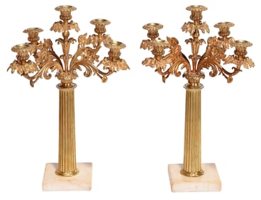 Pair of Five Light Gilt Bronze Candelabra